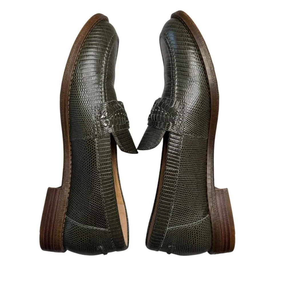 Brioso Women's Frisco Olive Leather Loafers Slip In Lizard Embossed Size 8